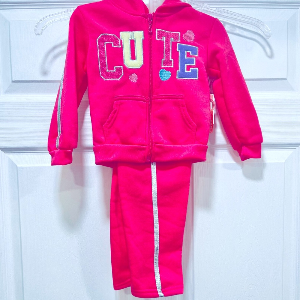 NWT 2pc set jogger suit, zipper jacket, elastic pants reflective stripes size 2T